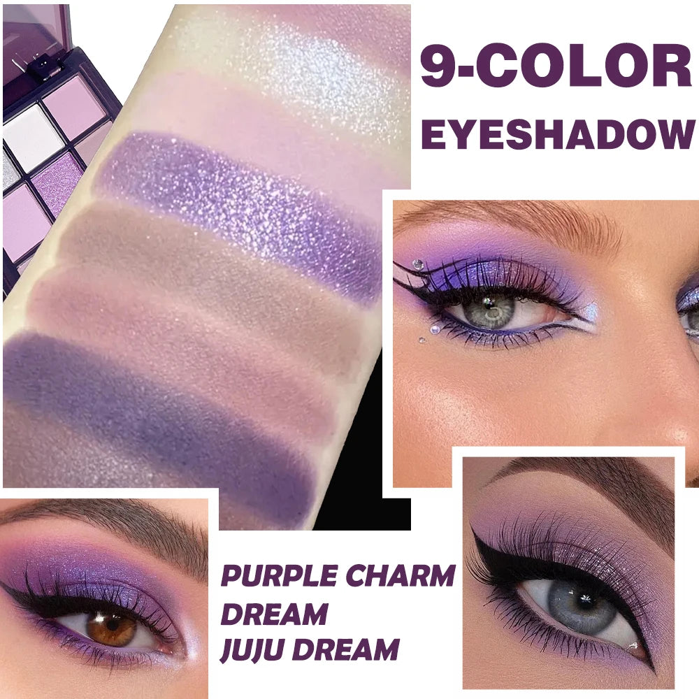 9-Color Dream Purple Eyeshadow Palette Low Saturated Smokey Multi Waterproof And Sweatproof For A Long-Lasting Smoky Eye Makeup