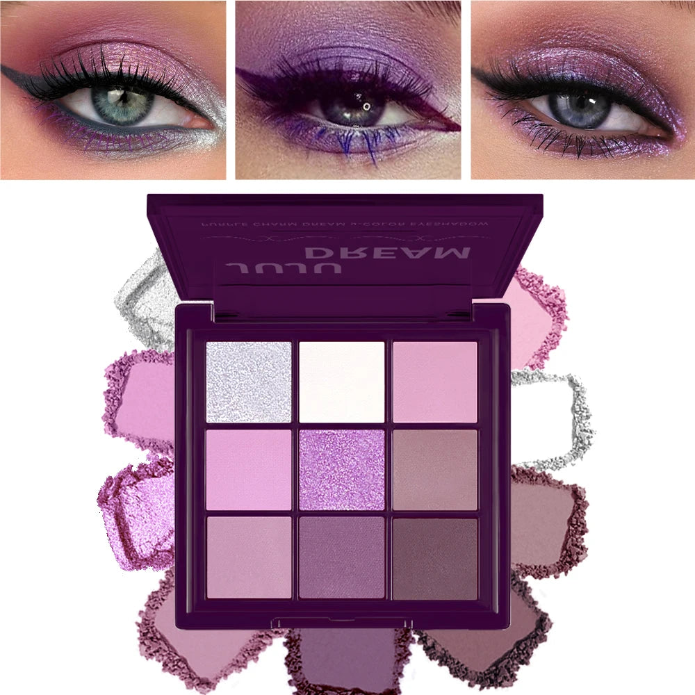 9-Color Dream Purple Eyeshadow Palette Low Saturated Smokey Multi Waterproof And Sweatproof For A Long-Lasting Smoky Eye Makeup