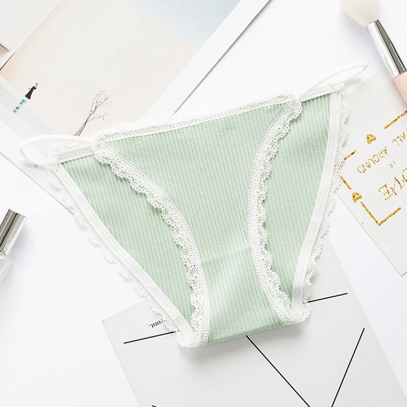 Thin Strap Hollow Lace Panties Women Sexy Briefs Soft Lingerie Low Rise Panties Breathable Female Underwear Solid Underpants