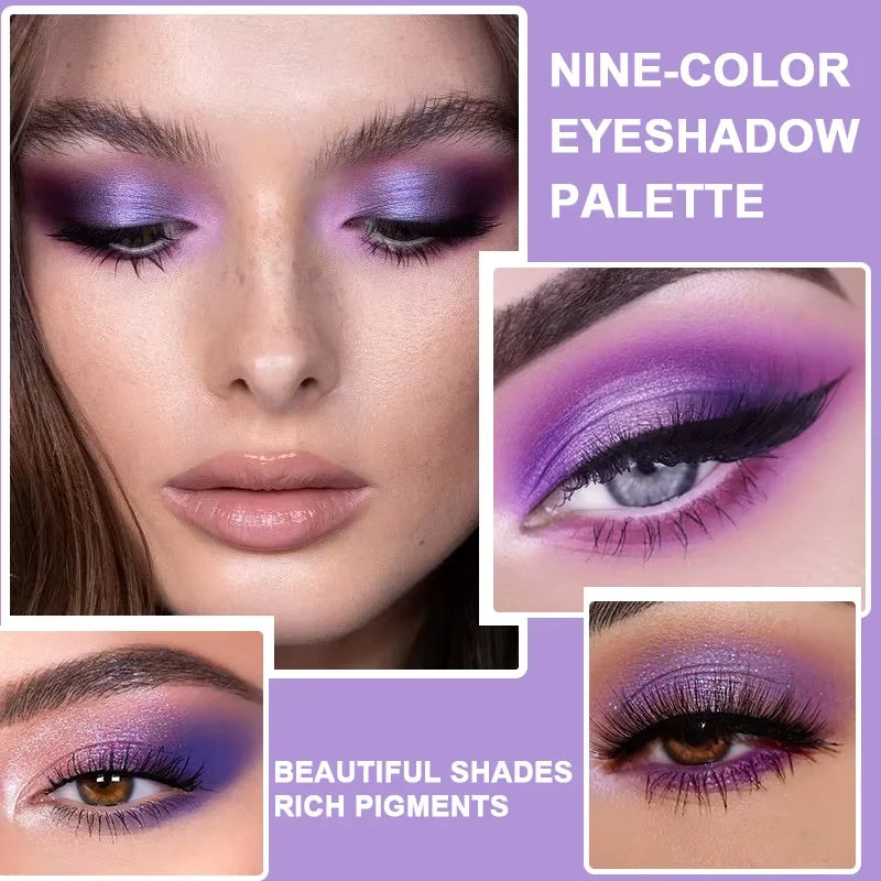 9-Color Dream Purple Eyeshadow Palette Low Saturated Smokey Multi Waterproof And Sweatproof For A Long-Lasting Smoky Eye Makeup