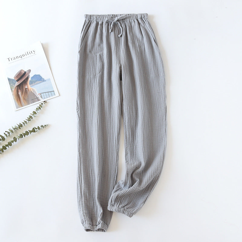 100% Cotton Pajamas Sleep Bottoms Spring Women's Loose Leggings New Casual Slim Home Pants Elastic Waist Solid Thin Sleepwear