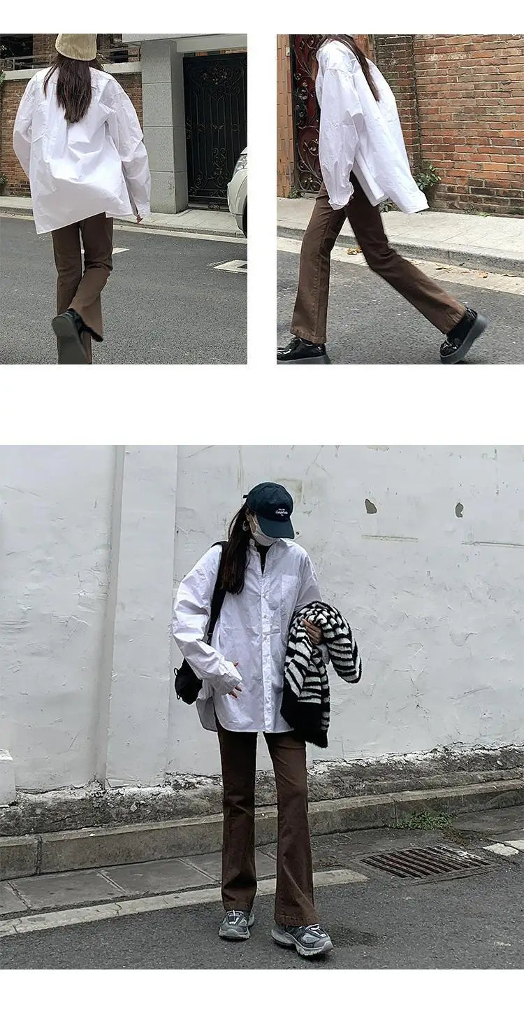 Jeans Women Denim Brown Fashion All-match Boot Cut Spring Autumn Trousers High Waist Skinny Elasticity Korean Style  Street