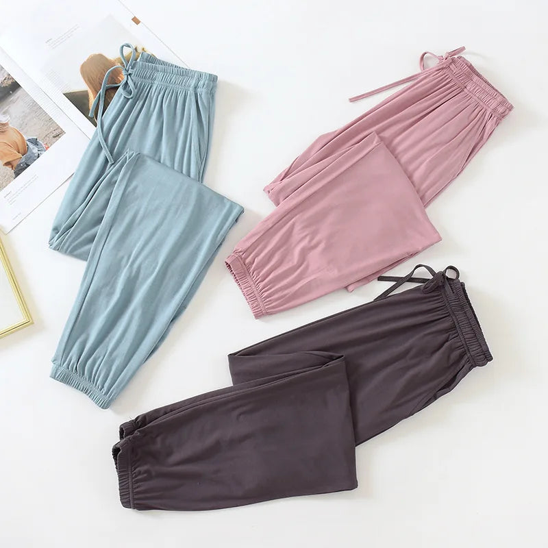 Women Home Pants Modal Casual Loose Pajamas Pants Spring Summer Sleep Wear Bottoms Female Drawstring Thin Trousers Loungwear