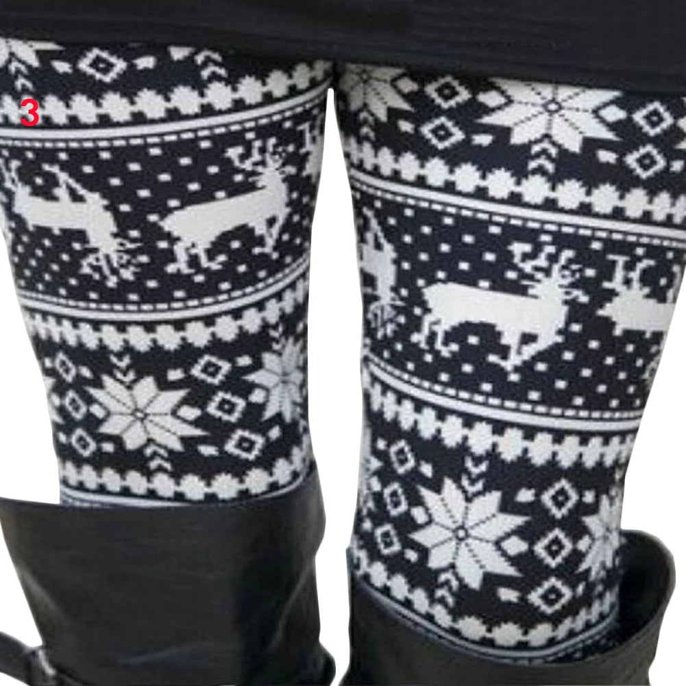 Christmas Women's Leggings Pants Snow deer print cropped stretch pants High Waist Leggings 18 Color Ladies Christmas Party Pants