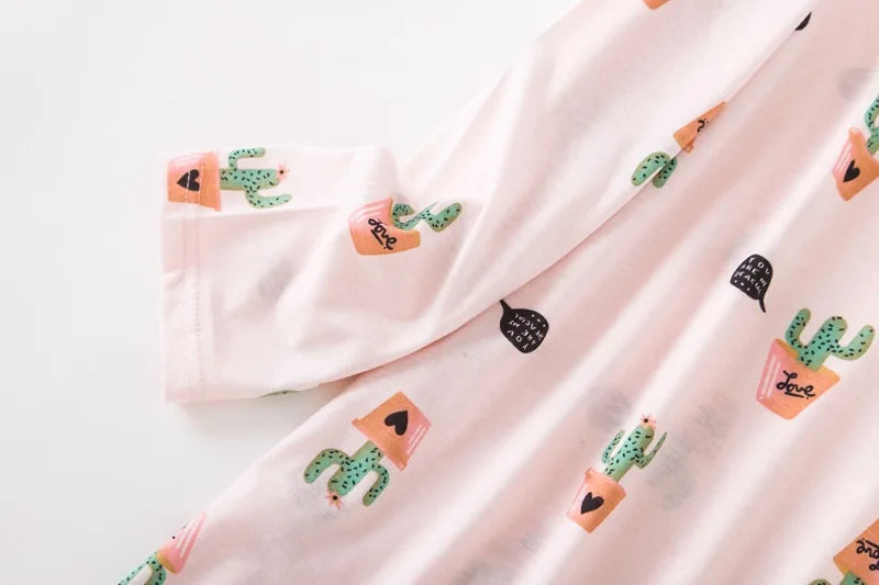 Knitted Cotton Women Plus Size Lingere Nightgown Loose Nightdress Long Sleeve Night Gown Cute Cartoon Home Dress Sexy Sleepwear