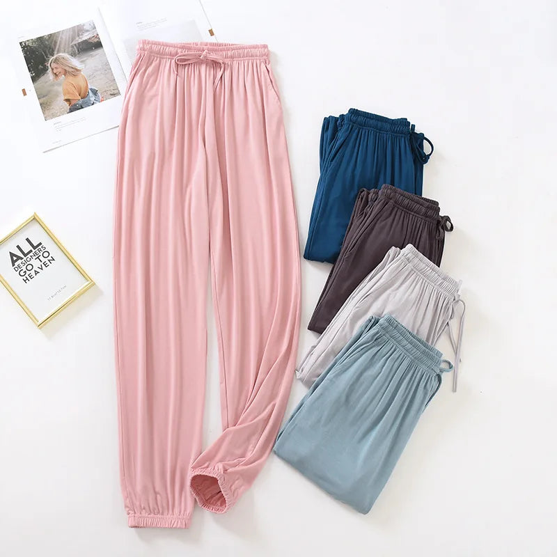 Women Home Pants Modal Casual Loose Pajamas Pants Spring Summer Sleep Wear Bottoms Female Drawstring Thin Trousers Loungwear