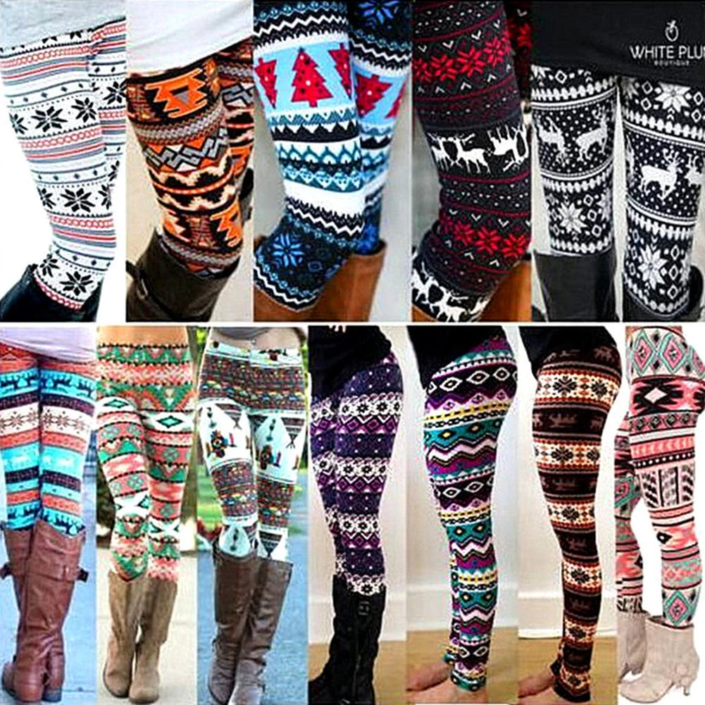 Christmas Women's Leggings Pants Snow deer print cropped stretch pants High Waist Leggings 18 Color Ladies Christmas Party Pants
