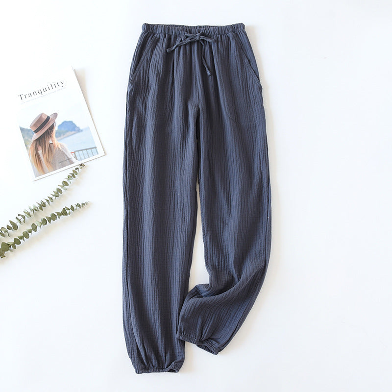 100% Cotton Pajamas Sleep Bottoms Spring Women's Loose Leggings New Casual Slim Home Pants Elastic Waist Solid Thin Sleepwear