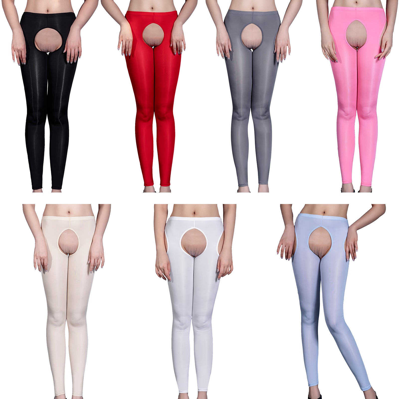 Womens Crotchless Leggings Thigh High Stockings Ice Silk High Waist Tights Suspenders Pantyhose Hollow Out Footed Long Pants
