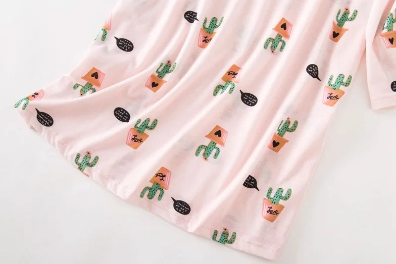 Knitted Cotton Women Plus Size Lingere Nightgown Loose Nightdress Long Sleeve Night Gown Cute Cartoon Home Dress Sexy Sleepwear