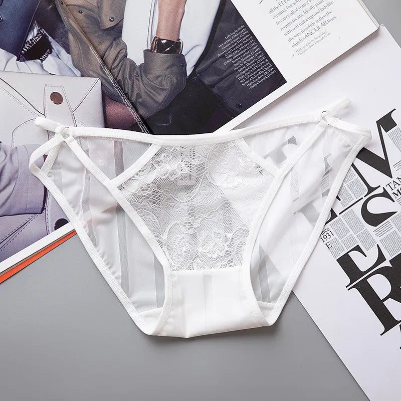 Ladies Striped Ice Silk Underpants Sexy Hollow Out Women's Underwear Embroidery Lace Knickers Seamless Wrap Buttocks Briefs