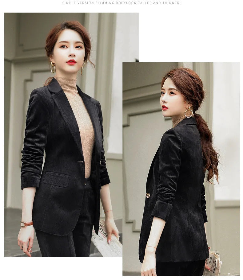 Women's Long-Sleeved Corduroy Jacket, Casual Small Suit, Formal Wear, Slim, Slimming Monochromatic, Fashion, Spring, Autumn, New