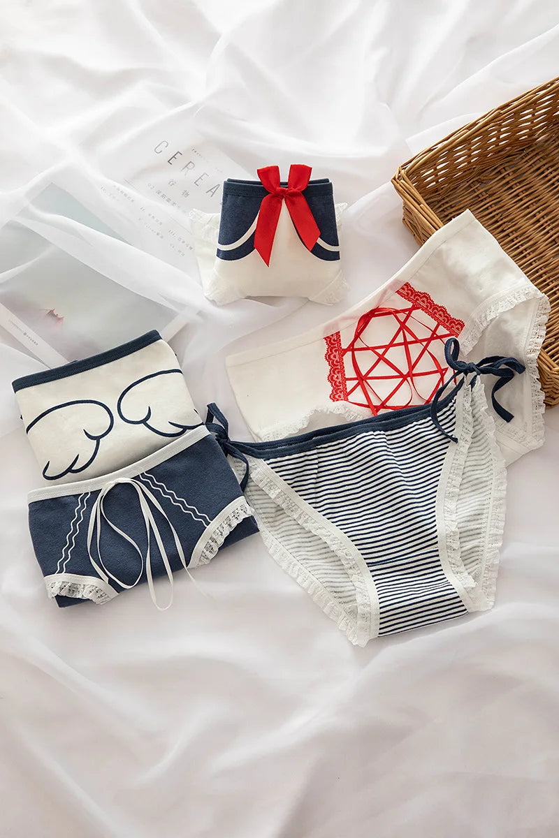 New Japanese Style Cotton Underwear Sexy Lace Panties Fashion Comfort Briefs Mid Waist Seamless Girl Underpants Female Lingerie