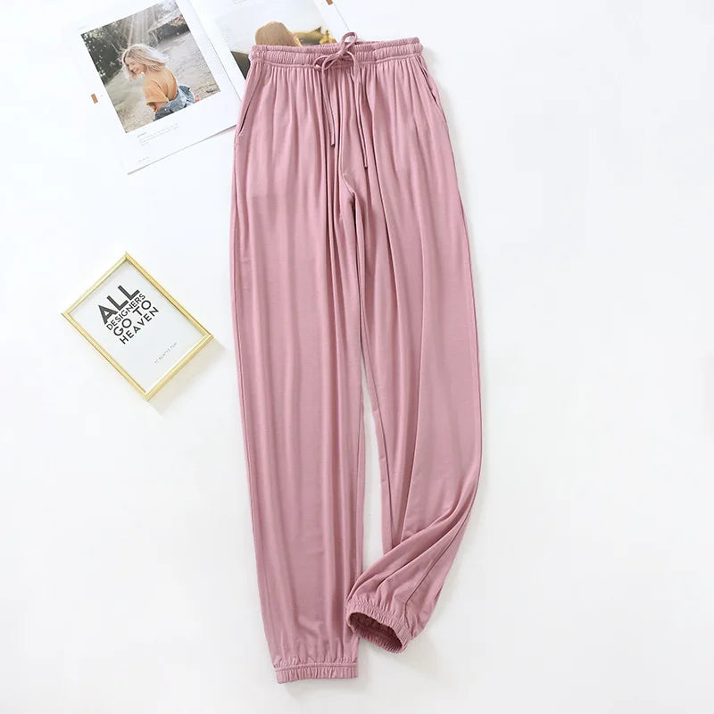 Women Home Pants Modal Casual Loose Pajamas Pants Spring Summer Sleep Wear Bottoms Female Drawstring Thin Trousers Loungwear
