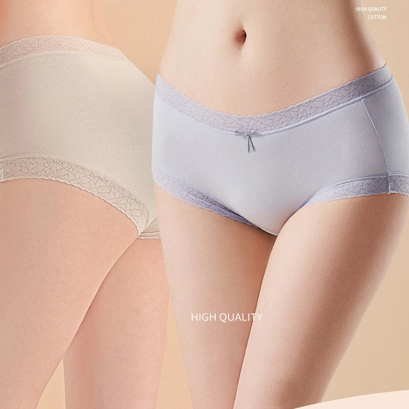 5Pcs Women's Cotton Panties Breathable Lingerie Cute Young Girls Briefs Sexy Underpants Mid Waist Solid Panty Female Underwear