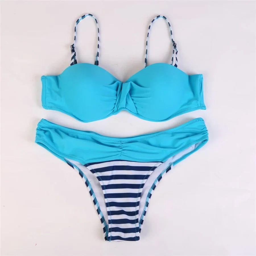 Sexy Push Up Bikini Solid Swimwear Women 2021 Swimsuit Women 2 Pieces Bathing Suit Brazilian Biquinis Mujer Halter Top Beachwear
