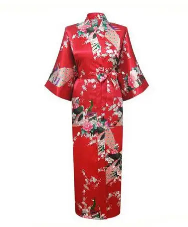 2021 Sexy Bride Bridesmaid Wedding Dressing Woman Japanese Kimono Dress Peacock Print Satin Silk Yukata Bathing Robe Nightgown