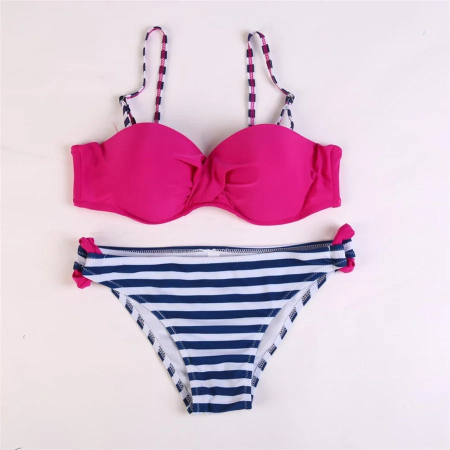 Sexy Push Up Bikini Solid Swimwear Women 2021 Swimsuit Women 2 Pieces Bathing Suit Brazilian Biquinis Mujer Halter Top Beachwear