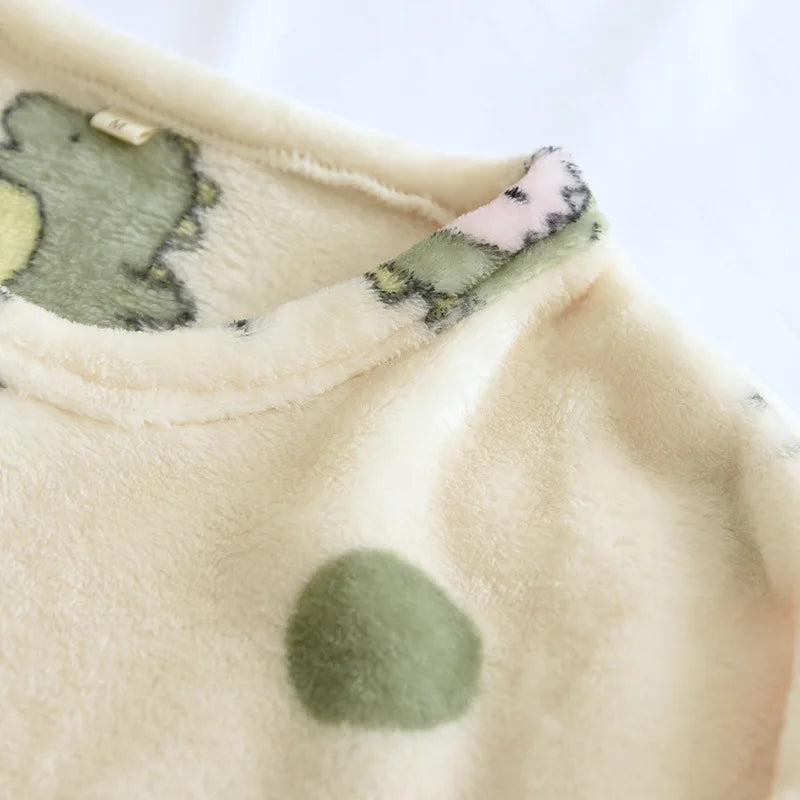New Autumn And Winter Ladies Flannel Pajamas Long-sleeved Trousers Two-piece Cartoon Dinosaur Warmth Thickening Home Service Set