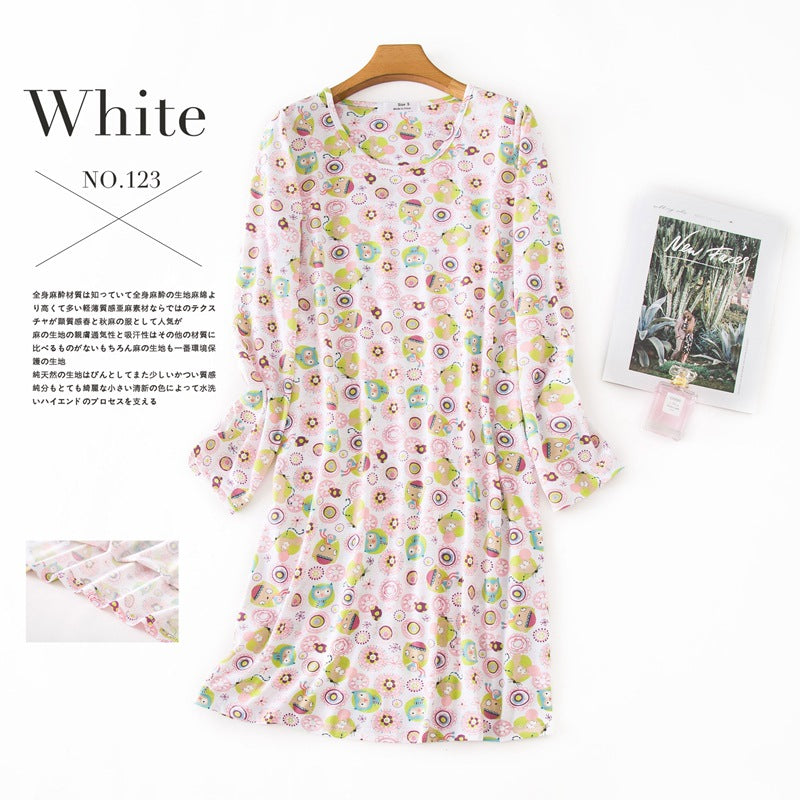 Knitted Cotton Women Plus Size Lingere Nightgown Loose Nightdress Long Sleeve Night Gown Cute Cartoon Home Dress Sexy Sleepwear