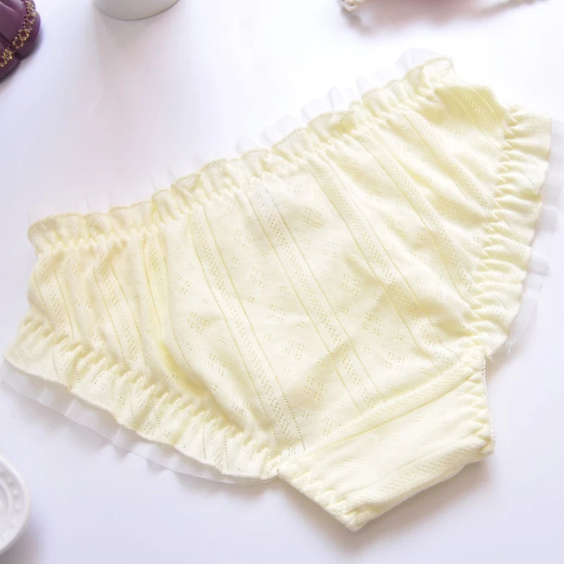 Cotton Ruffle Cute Lovely Sweety Girl Panties Bow Japanese Princess Style High Elasticity Breathable Sexy Women Underwear Breifs