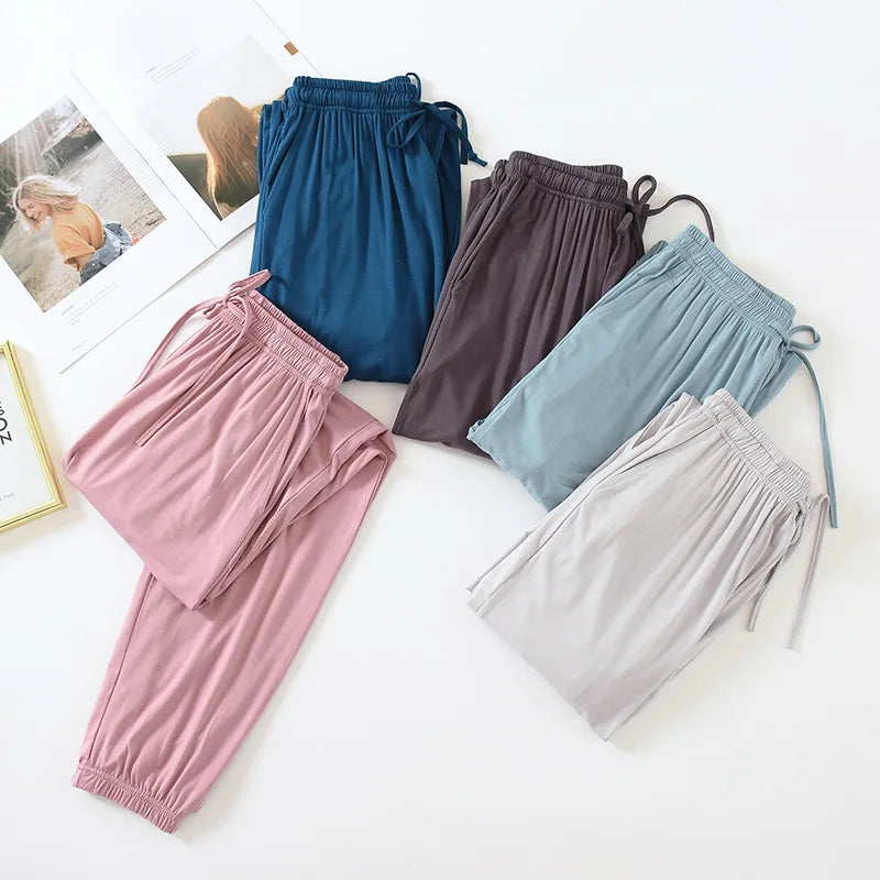 Women Home Pants Modal Casual Loose Pajamas Pants Spring Summer Sleep Wear Bottoms Female Drawstring Thin Trousers Loungwear