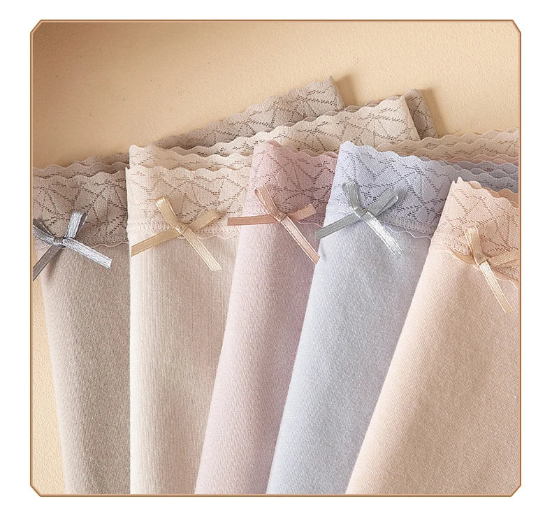 5Pcs Women's Cotton Panties Breathable Lingerie Cute Young Girls Briefs Sexy Underpants Mid Waist Solid Panty Female Underwear