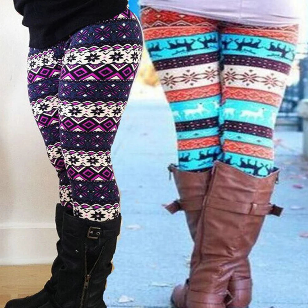 Christmas Women's Leggings Pants Snow deer print cropped stretch pants High Waist Leggings 18 Color Ladies Christmas Party Pants