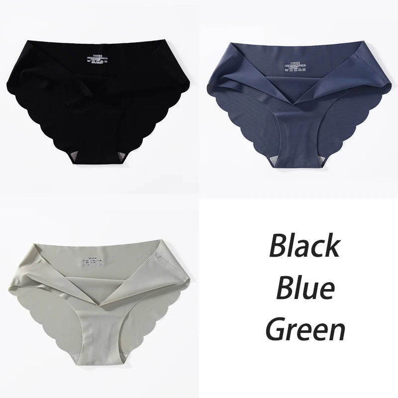 3PCS/Set Seamless Silk Women's Panties Briefs Women Underwear Female Underpants Comfortable Silk Panty Sexy Woman Lingerie M-XL