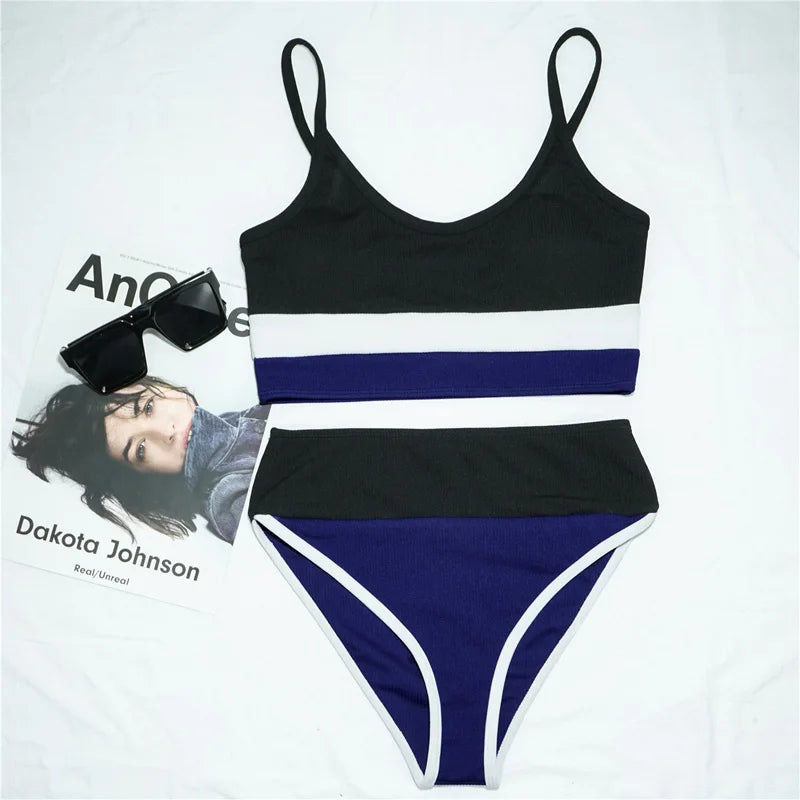 Push Up Swimsuit Female Patchwork Swimwear For Women Bathing Suit High Waist Bikini Set Sport Wear Swimming Suit Sexy Bikini