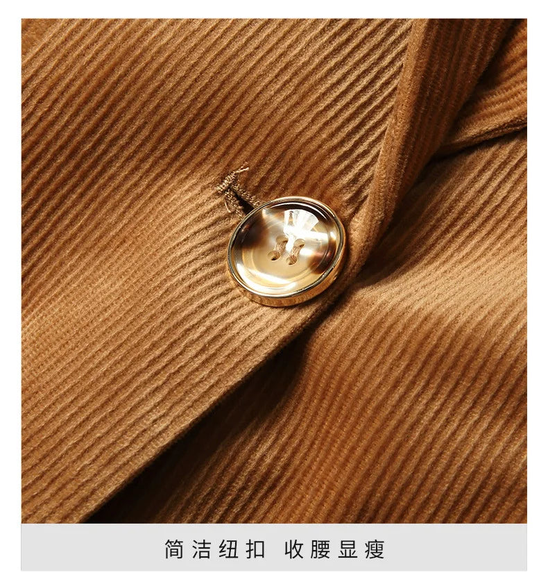 Women's Long-Sleeved Corduroy Jacket, Casual Small Suit, Formal Wear, Slim, Slimming Monochromatic, Fashion, Spring, Autumn, New