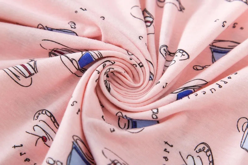 Knitted Cotton Women Plus Size Lingere Nightgown Loose Nightdress Long Sleeve Night Gown Cute Cartoon Home Dress Sexy Sleepwear