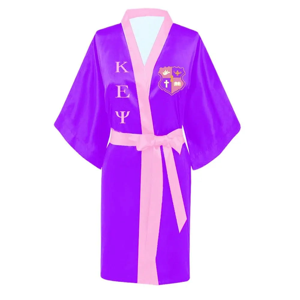 Stylish Greek Letter Sorority White Blue Zeta PHI Beta Robe Sleepwear Silk Half Sleeve Nightwear For Women Lady