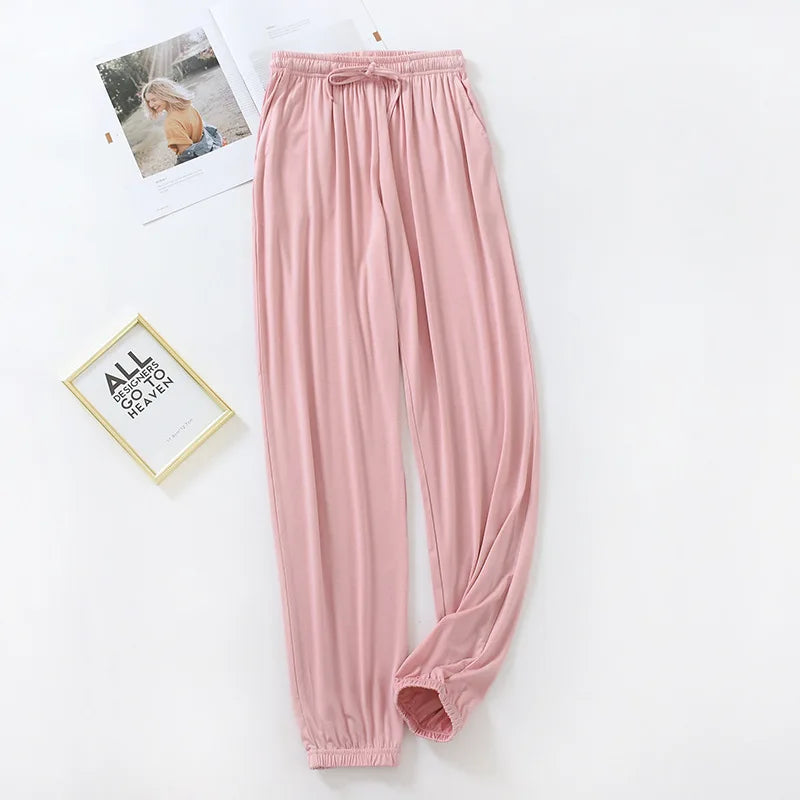 Women Home Pants Modal Casual Loose Pajamas Pants Spring Summer Sleep Wear Bottoms Female Drawstring Thin Trousers Loungwear