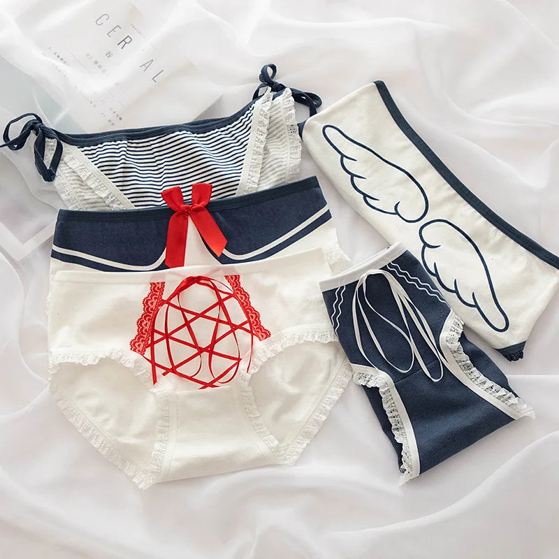 New Japanese Style Cotton Underwear Sexy Lace Panties Fashion Comfort Briefs Mid Waist Seamless Girl Underpants Female Lingerie