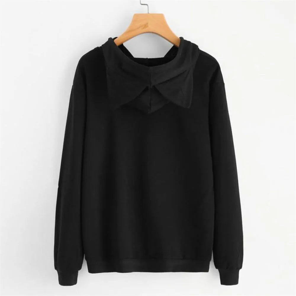 Women Sweatshirt Cat Ear Funny Hoodie Mujer Tracksuits Kawaii Print Cat Cartoon Feminino Fashion Autumn Sweatshirts #256785