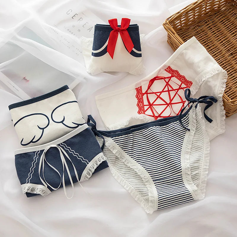 New Japanese Style Cotton Underwear Sexy Lace Panties Fashion Comfort Briefs Mid Waist Seamless Girl Underpants Female Lingerie