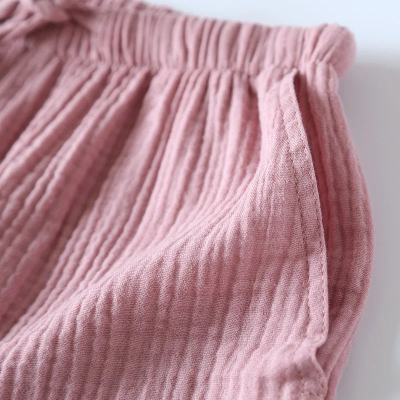Women Summer Shorts Cotton Double-layer Gauze Sleep Bottoms Thin Loose-fitting Pajama Pants Home Pants Solid Sleep Shorts