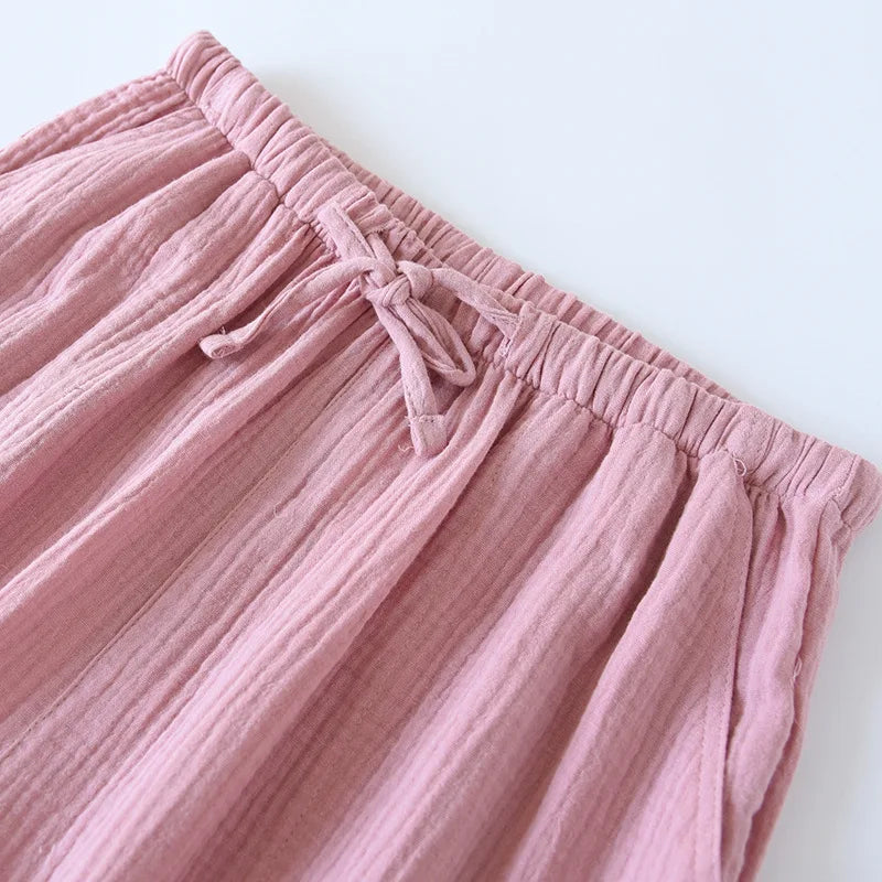 100% Cotton Pajamas Sleep Bottoms Spring Women's Loose Leggings New Casual Slim Home Pants Elastic Waist Solid Thin Sleepwear