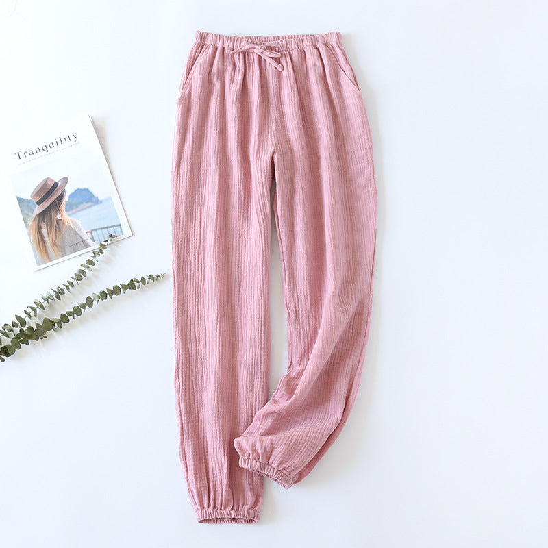 100% Cotton Pajamas Sleep Bottoms Spring Women's Loose Leggings New Casual Slim Home Pants Elastic Waist Solid Thin Sleepwear