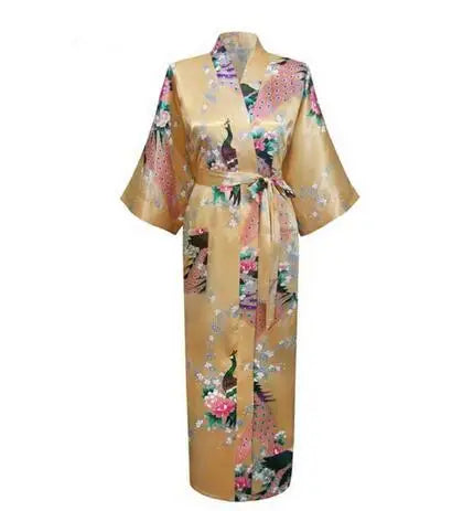 2021 Sexy Bride Bridesmaid Wedding Dressing Woman Japanese Kimono Dress Peacock Print Satin Silk Yukata Bathing Robe Nightgown