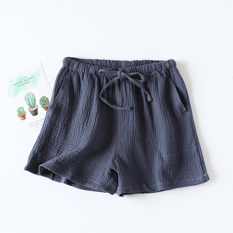 Women Summer Shorts Cotton Double-layer Gauze Sleep Bottoms Thin Loose-fitting Pajama Pants Home Pants Solid Sleep Shorts