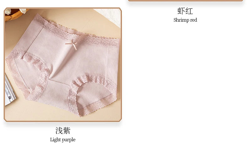 5Pcs Women's Cotton Panties Breathable Lingerie Cute Young Girls Briefs Sexy Underpants Mid Waist Solid Panty Female Underwear