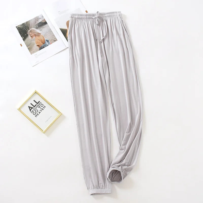 Women Home Pants Modal Casual Loose Pajamas Pants Spring Summer Sleep Wear Bottoms Female Drawstring Thin Trousers Loungwear