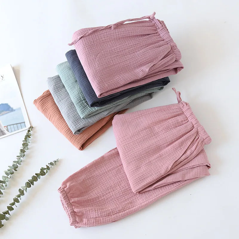 100% Cotton Pajamas Sleep Bottoms Spring Women's Loose Leggings New Casual Slim Home Pants Elastic Waist Solid Thin Sleepwear