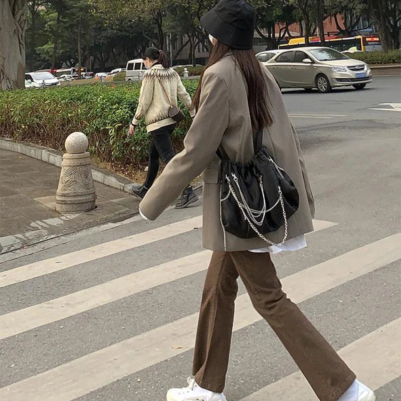 Jeans Women Denim Brown Fashion All-match Boot Cut Spring Autumn Trousers High Waist Skinny Elasticity Korean Style  Street