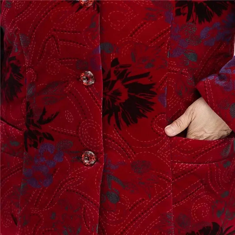Grandma's Winter Parka Coat Corduroy Clothes Female Mid-Aged And Elderly Thicken Mother Autumn Coat Cotton-Padded Jacket Print