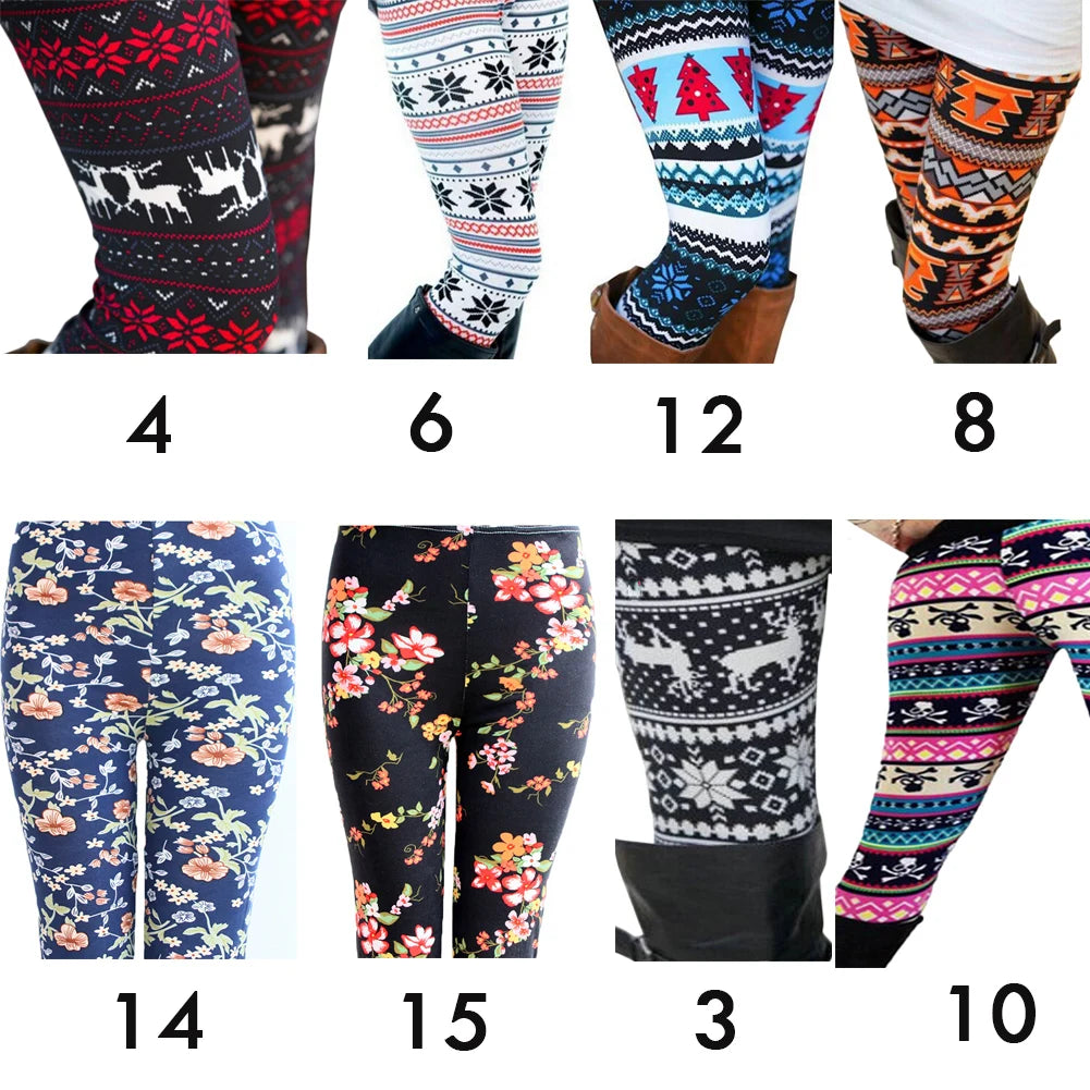 Christmas Women's Leggings Pants Snow deer print cropped stretch pants High Waist Leggings 18 Color Ladies Christmas Party Pants