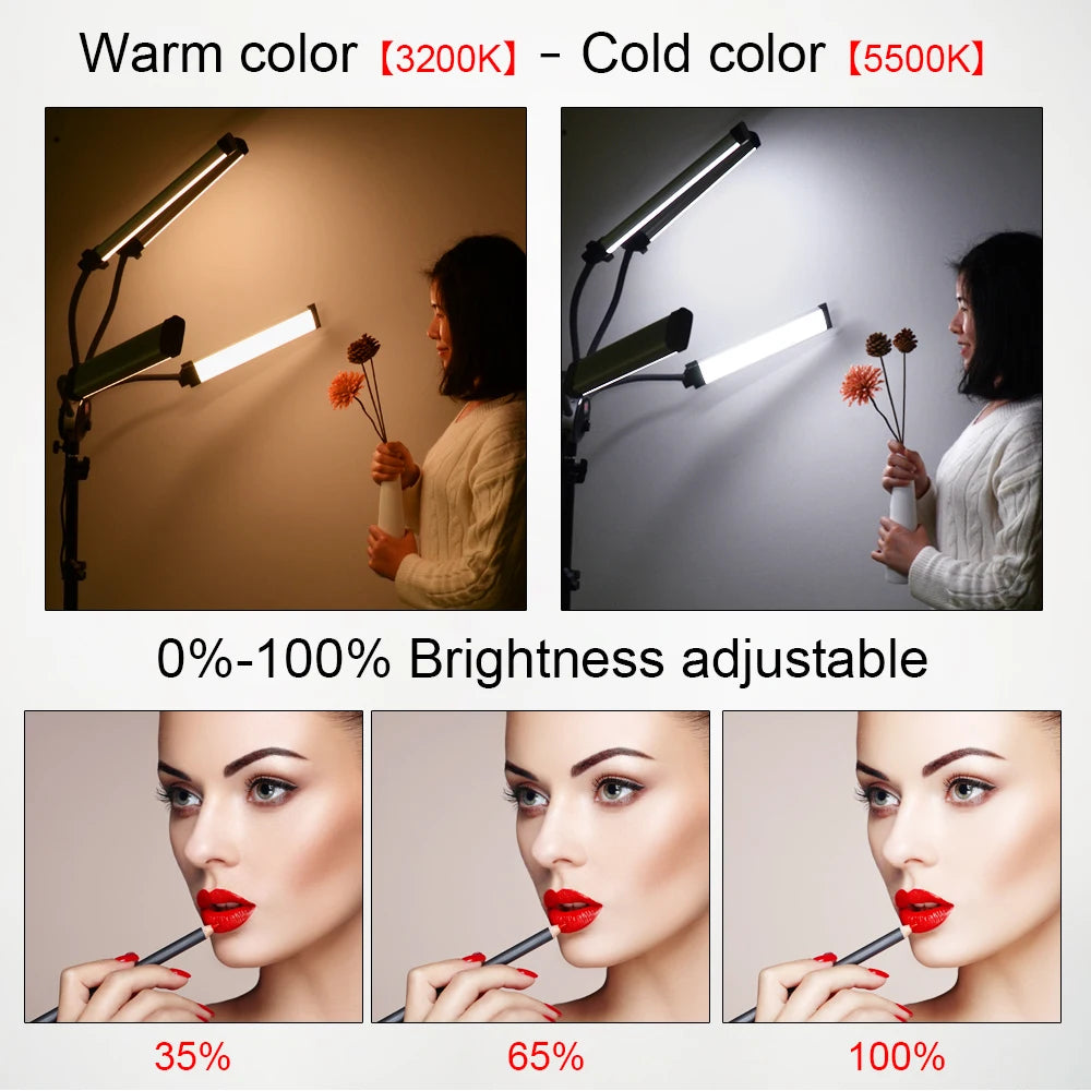 360° LED Light Double-Arm Fill Light  50W/80W 3000-6000K Photography Studio Kit Adjustable Light Suit for YouTube Makeup Video