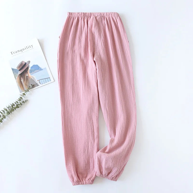 100% Cotton Pajamas Sleep Bottoms Spring Women's Loose Leggings New Casual Slim Home Pants Elastic Waist Solid Thin Sleepwear